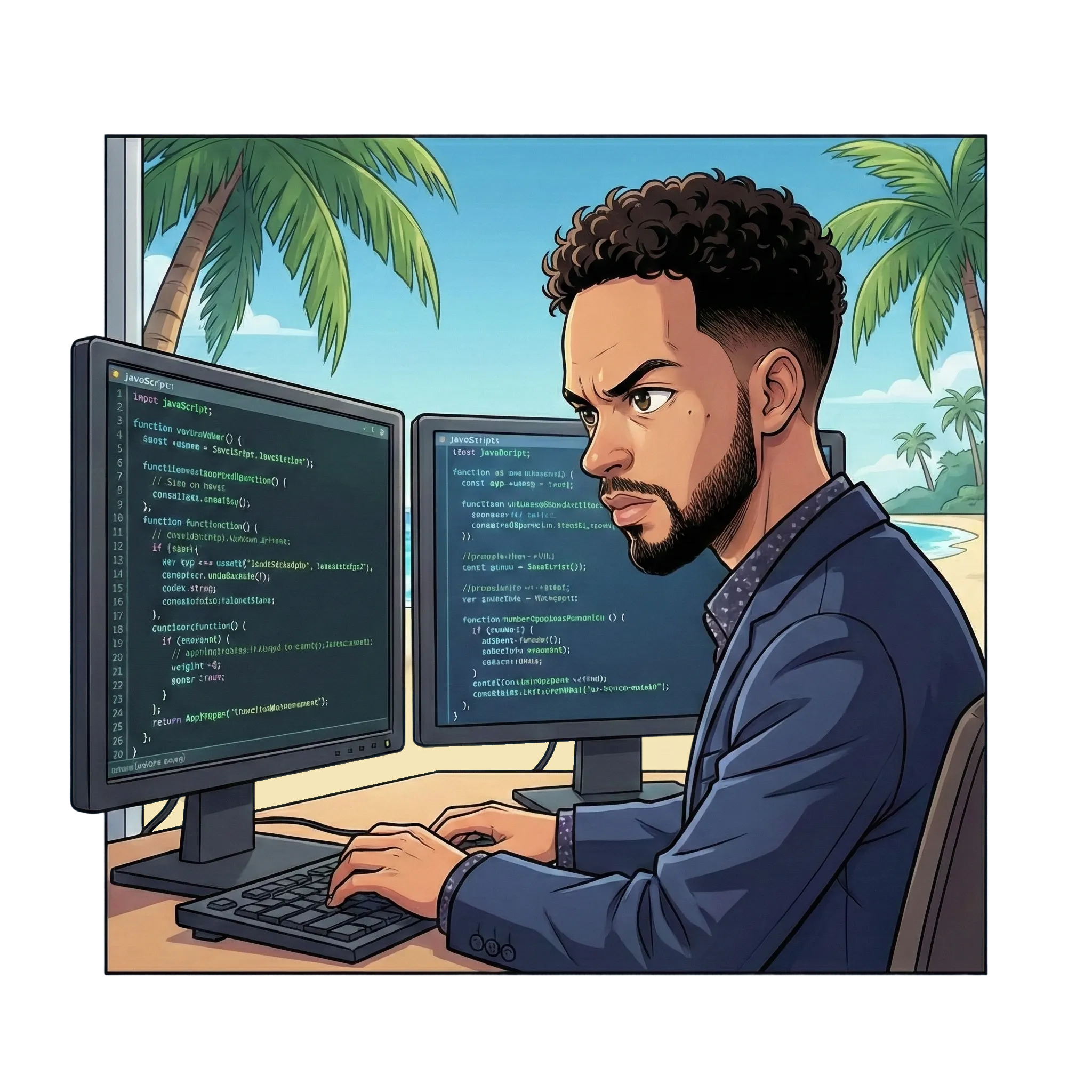 Illustration d'un développeur fullstack réalisant une solution web sur mesure